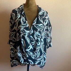 Calvin Klein Black and White Leaf Print Blouse